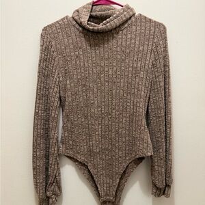 SHEIN Brown Ribbed Turtleneck Bodysuit